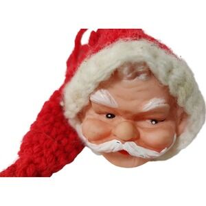 Vintage Crocheted‎ Santa Claus Ornament with Hat Plastic Face Handmade Hanging